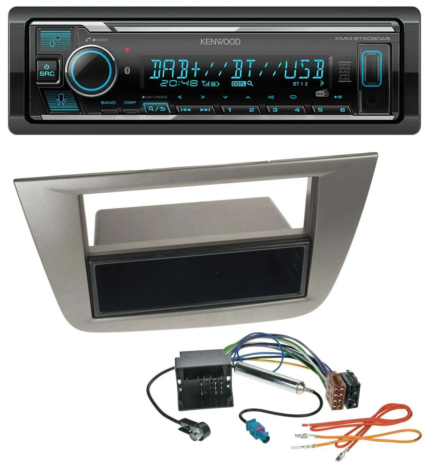 Автомагнитола Kenwood Bluetooth, MP3, DAB, USB для Seat Altea/Toledo (с 2005), антрацит