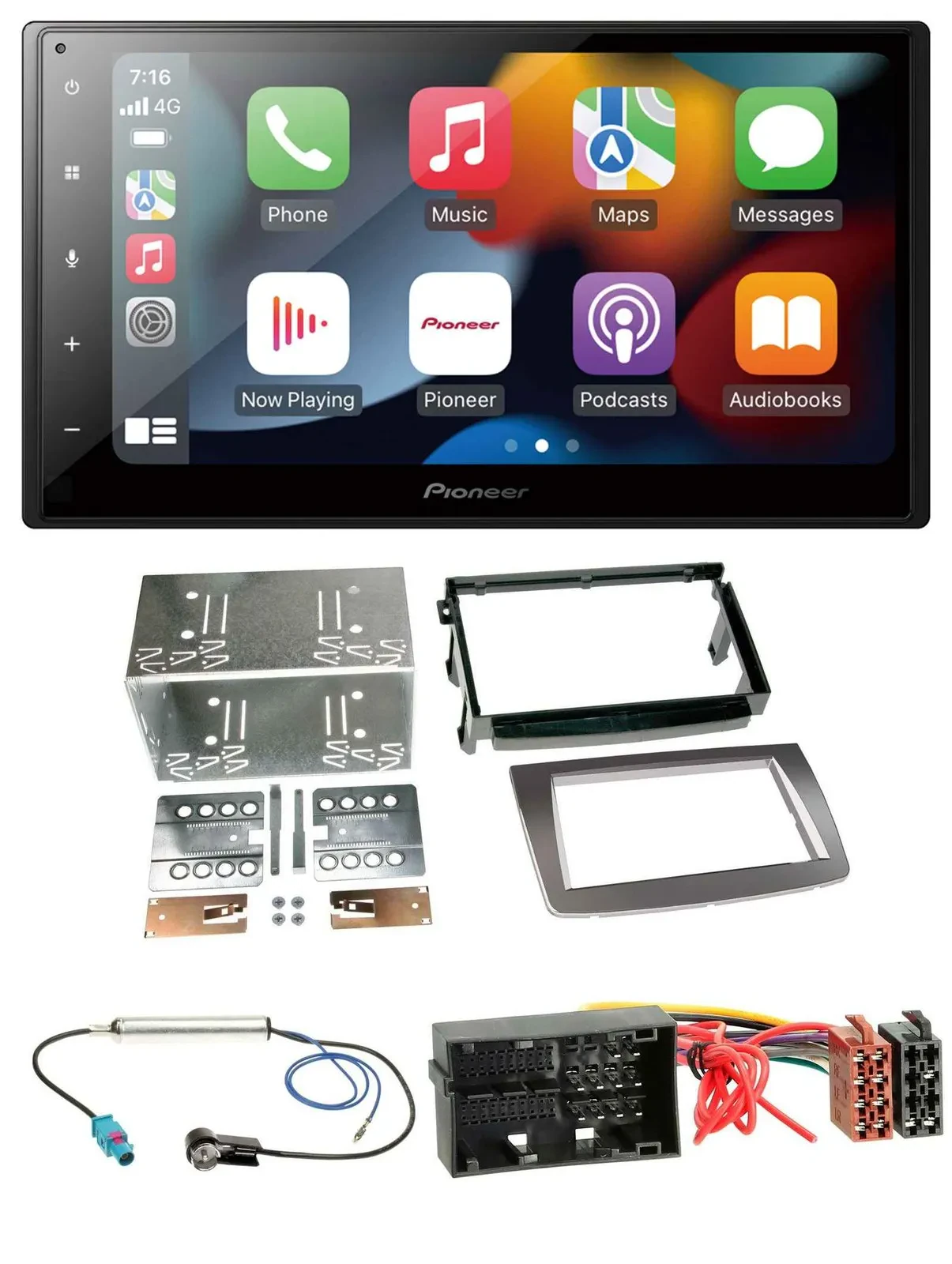 Автомагнитола Pioneer 2DIN, DAB, Bluetooth, USB, MP3 для Alfa Romeo Mito (с 2014), серебристая