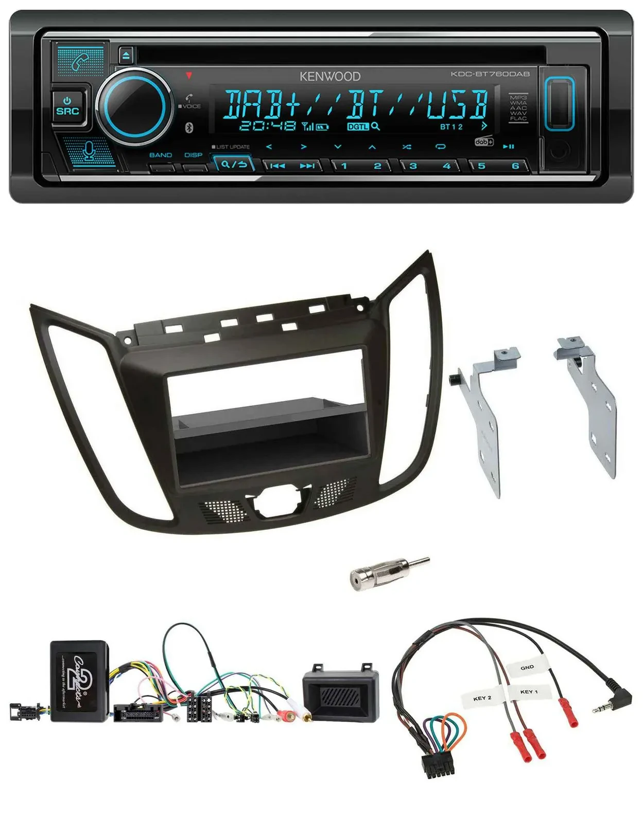 Kenwood Lenkrad Bluetooth DAB USB CD Autoradio für Ford C-Max Kuga braun