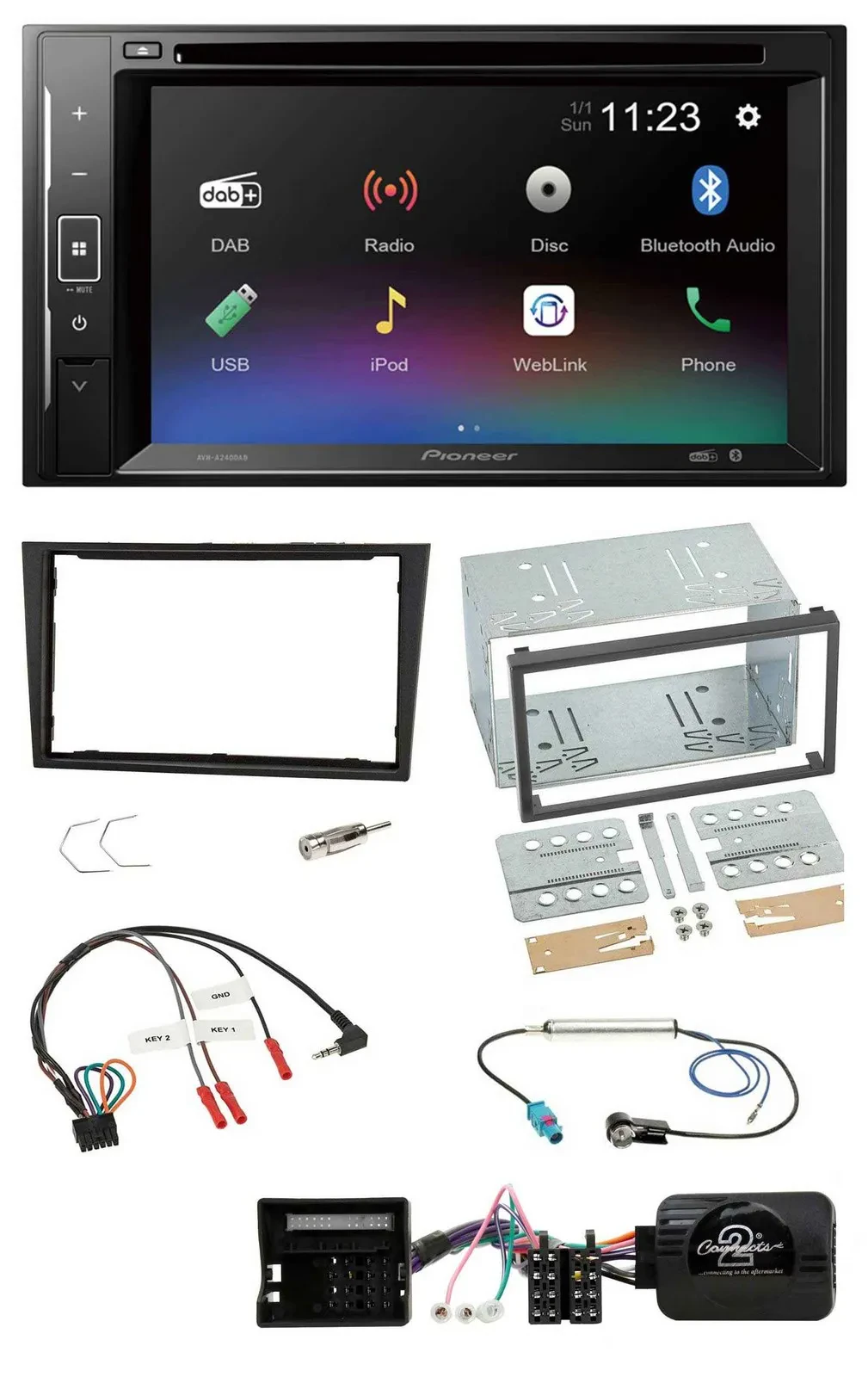 Автомагнитола Pioneer 2DIN, Bluetooth, DAB, DVD, USB, для Opel Corsa D (2006–2008), поддержка управления на руле