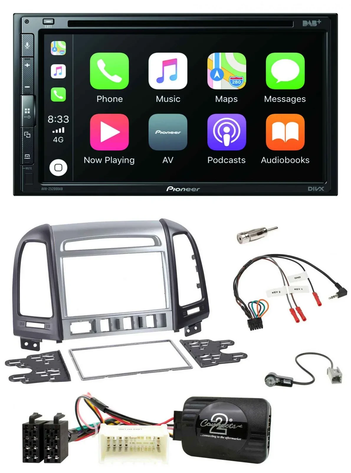 Pioneer DVD 2DIN Lenkrad DAB Bluetooth USB Autoradio für Hyundai Santa Fe 4 Scha