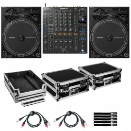 Pioneer DJ DJM-A9 4 Channel Mixer w PLX-CRSS12 Turntables Pair & Flight Cases