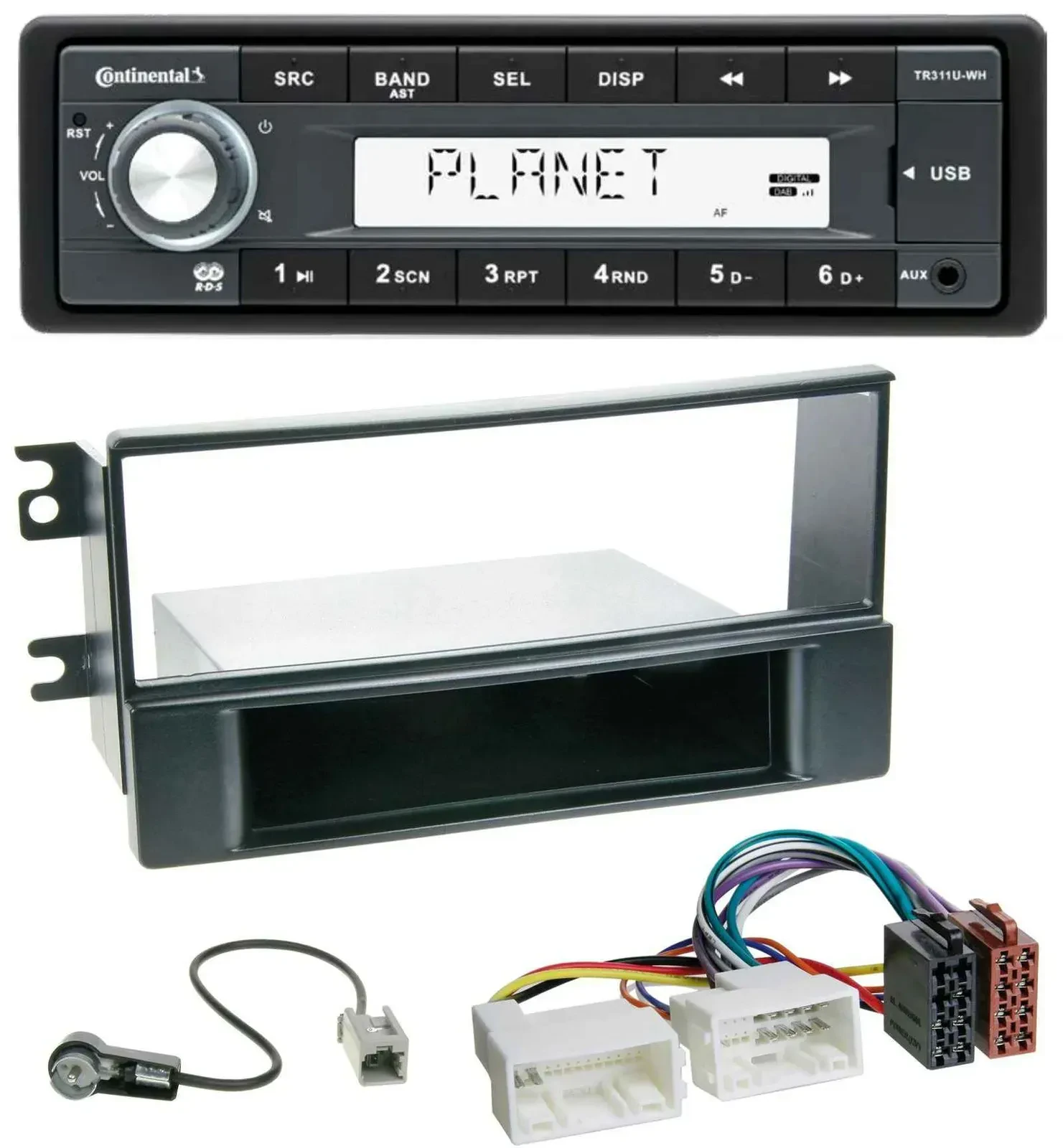 Автомагнитола Continental 1 DIN, USB, MP3, AUX для Kia Sportage II (2008–2010) с новой проводкой