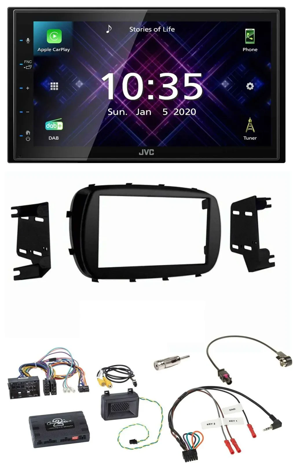 JVC DAB 2DIN Lenkrad Bluetooth USB Autoradio für Fiat 500X ab 2014