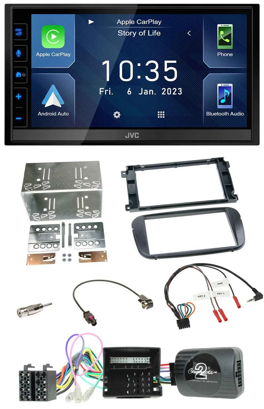 JVC DAB Bluetooth Lenkrad USB 2DIN Autoradio für Ford C-Max Galaxy Focus schwarz