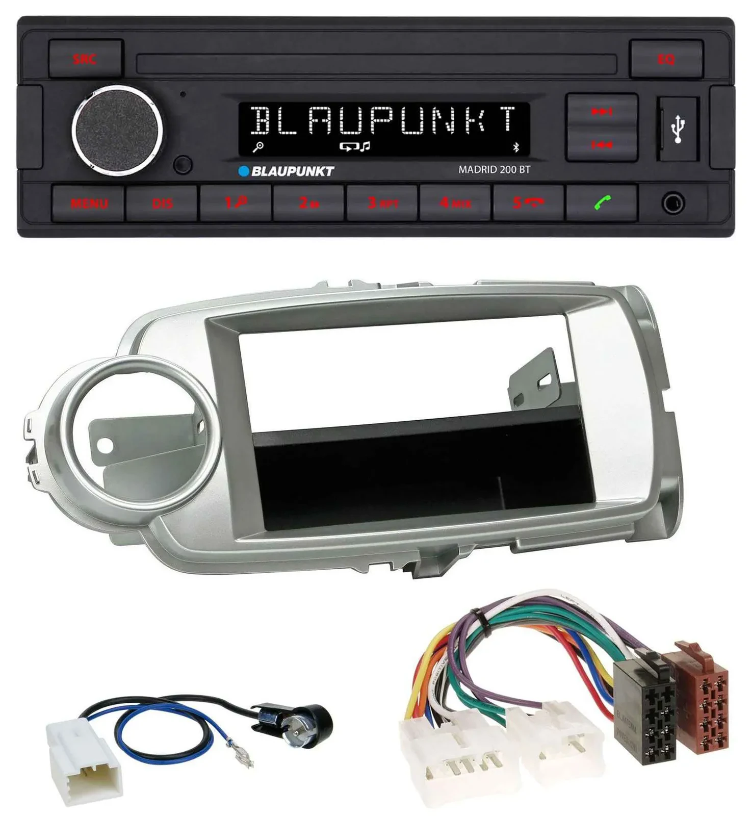 Автомагнитола для Toyota Yaris (2011–2014) Blaupunkt USB, AUX, Bluetooth, MP3, серебристая