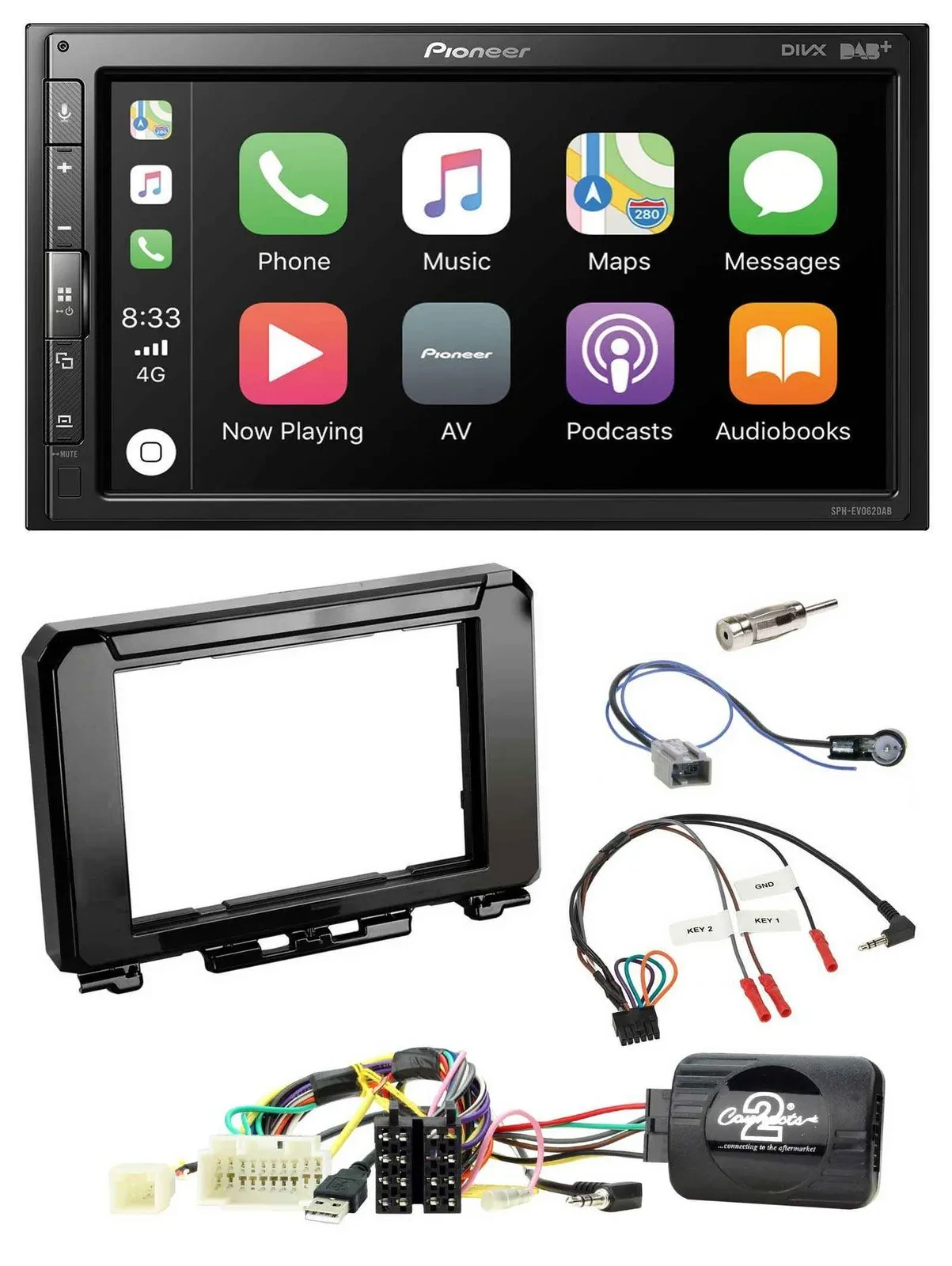 Автомагнитола для Suzuki Jimny GJ (с 2018) Pioneer 2-DIN, DAB, Bluetooth, USB, поддержка кнопок на руле