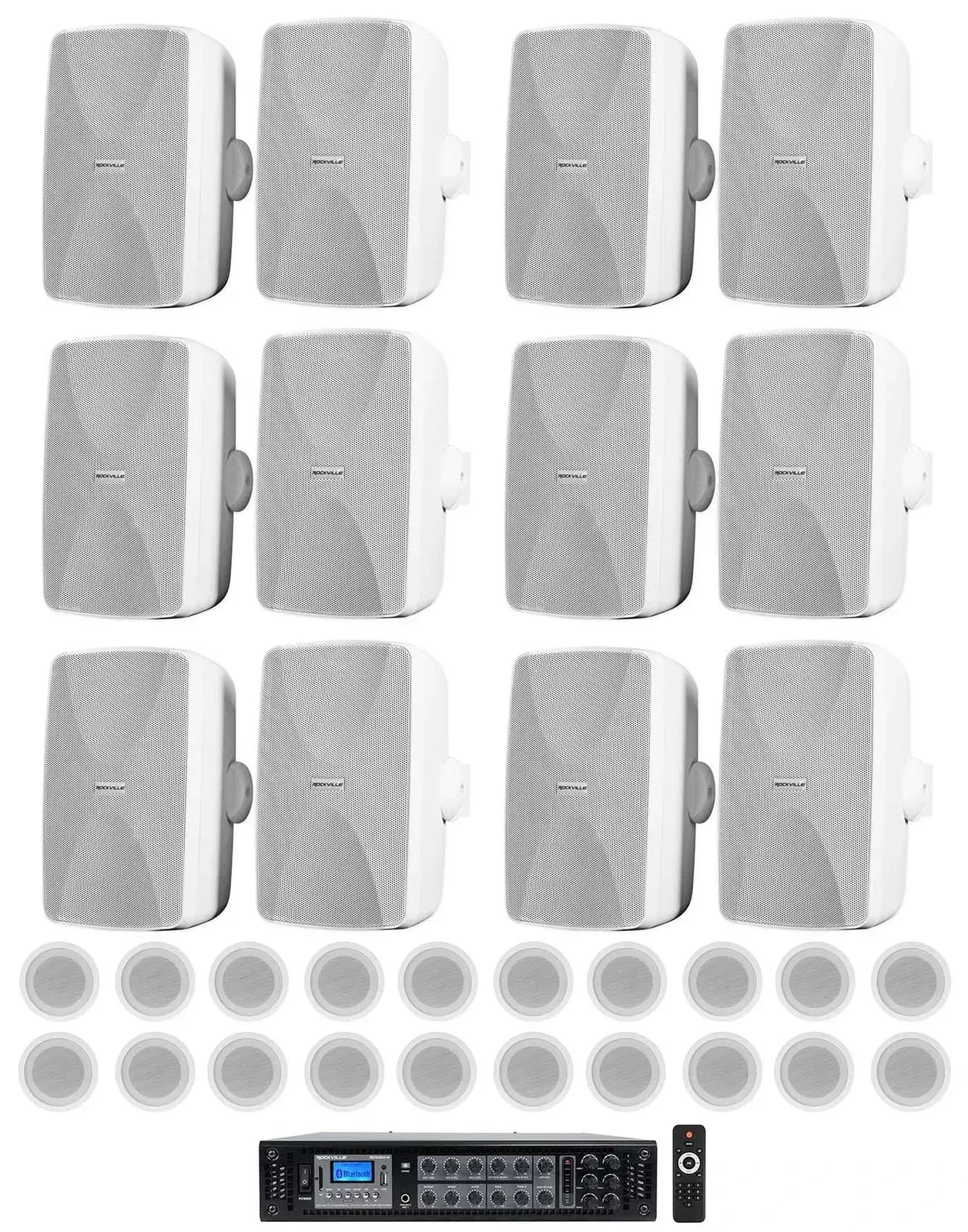 Трансляционный усилитель Rockville RCS350-6+(6) WET-7020W+(5) CCL5T WHITE с комплектом акустики