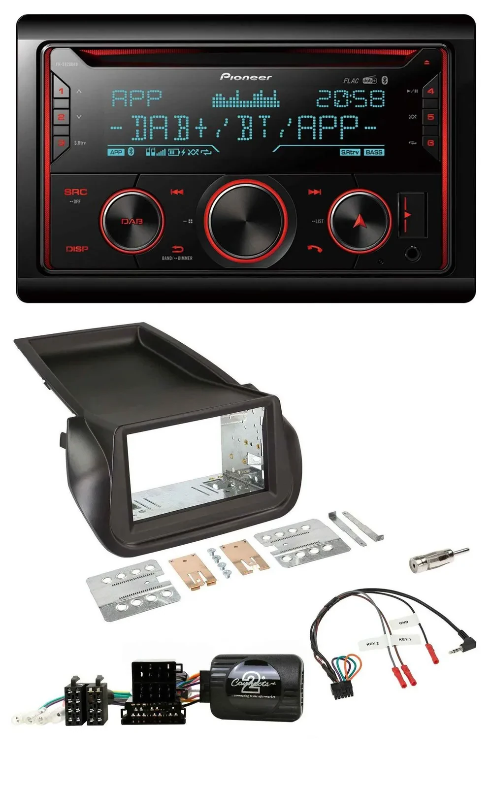 Pioneer 2DIN DAB Lenkrad Bluetooth USB CD Autoradio für Citroen Nemo Fiat Fiorin