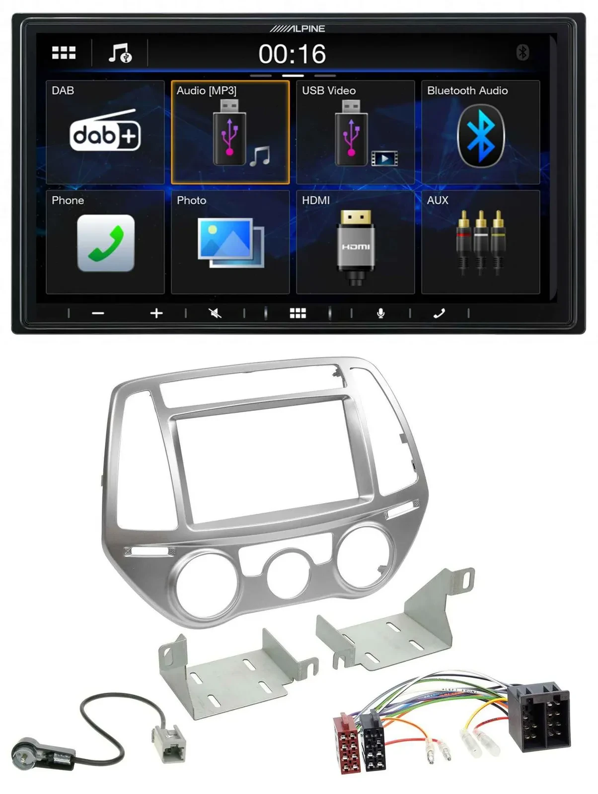 Alpine Bluetooth 2DIN MP3 DAB USB Autoradio für Hyundai i20 12-14 man. Klima
