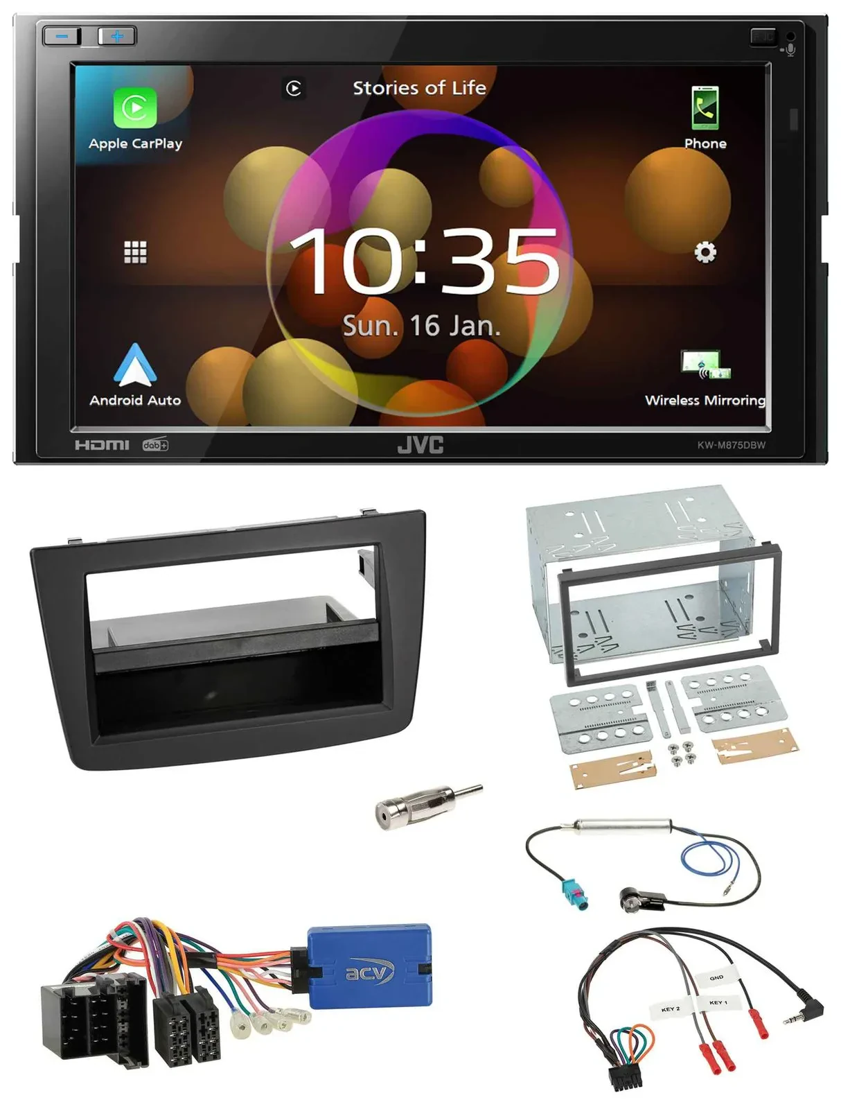 JVC DAB Lenkrad 2DIN Bluetooth USB Autoradio für Alfa Romeo Mito ISO 955 13-18 s