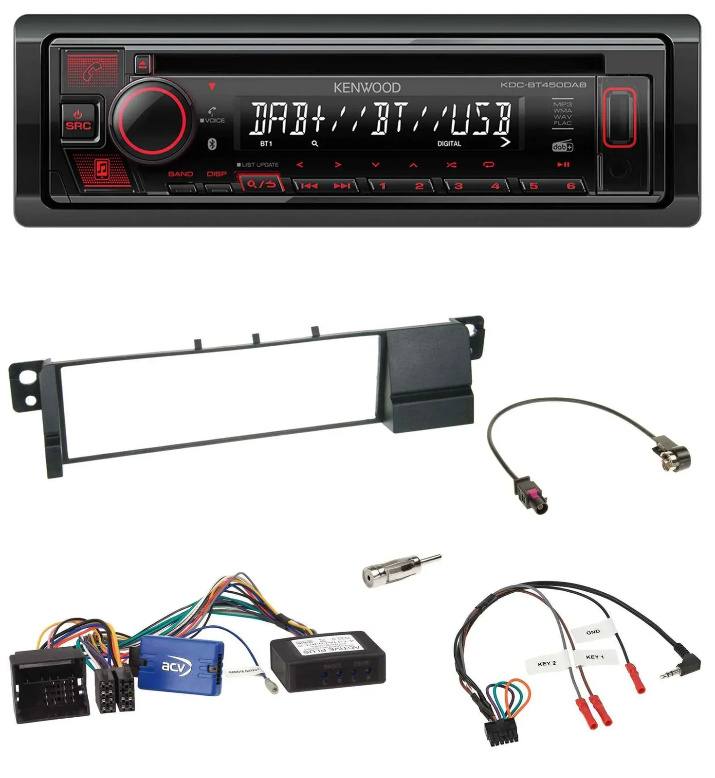 Kenwood Lenkrad CD USB Bluetooth DAB Autoradio für BMW 3er E46 01-07 schwarz