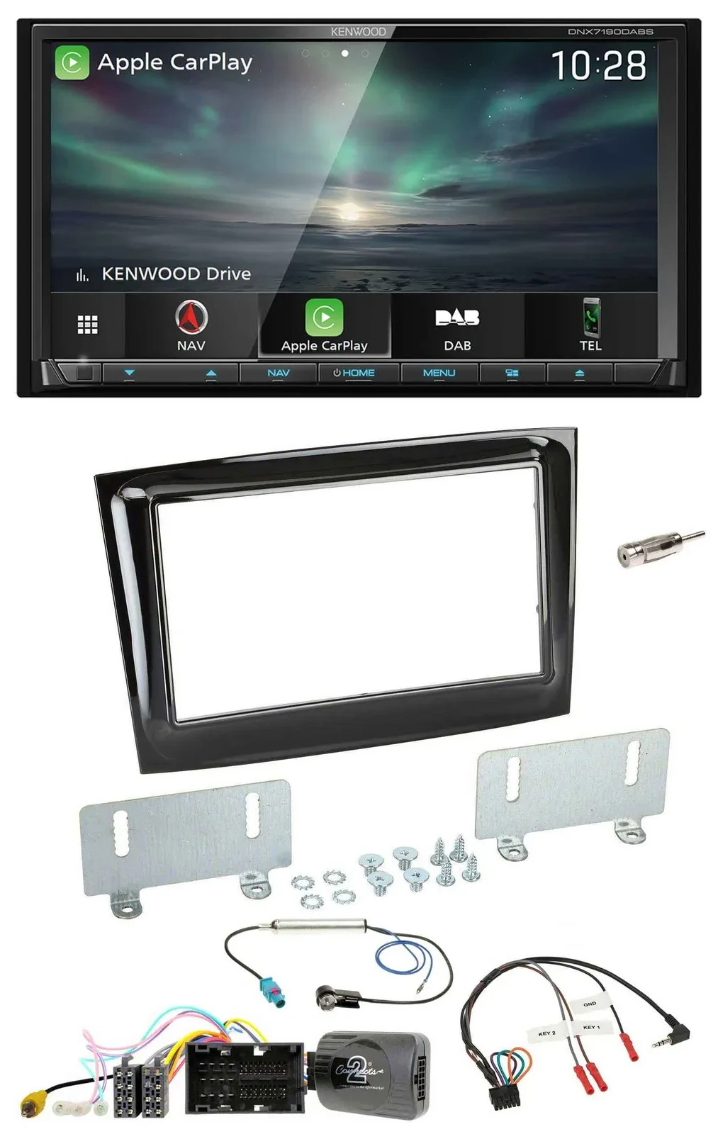 Kenwood Bluetooth USB 2DIN Lenkrad TMC DAB Navigation für Fiat Doblo ab 15 piano