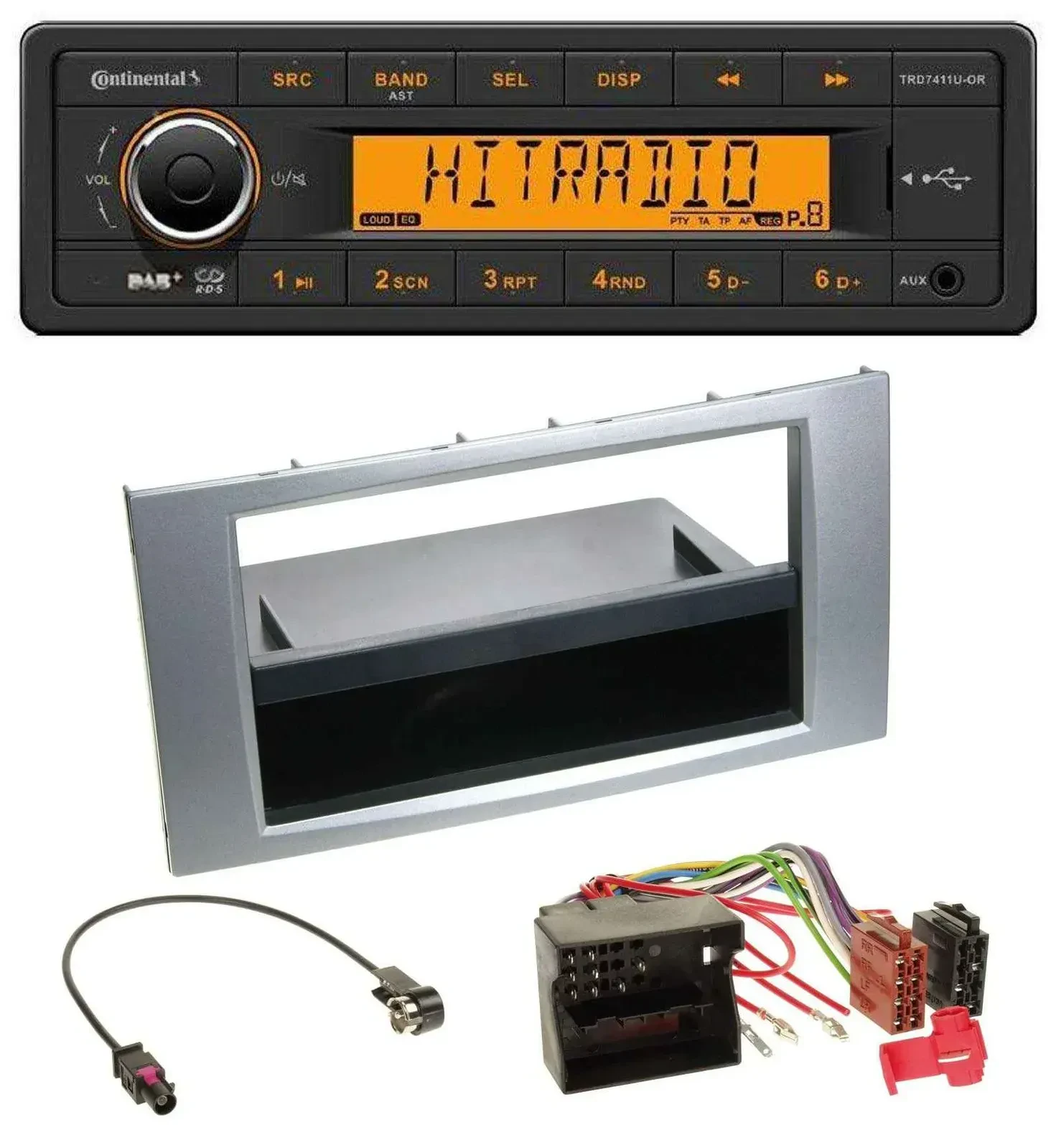 Continental 1DIN DAB MP3 AUX USB Autoradio für Ford Fiesta Focus 2004-2008 silbe