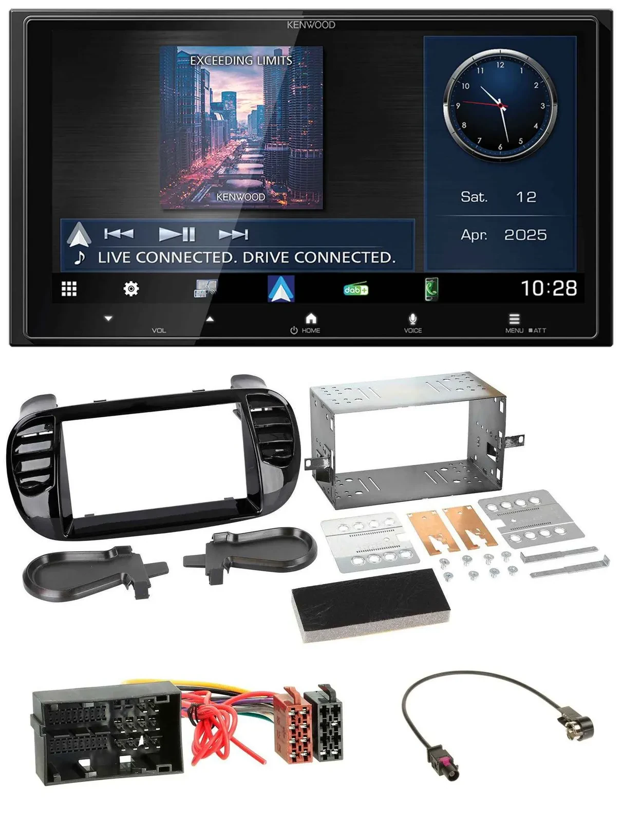 Автомагнитола для Fiat 500 Kenwood 2-DIN, Bluetooth, USB, DAB, MP3, черная