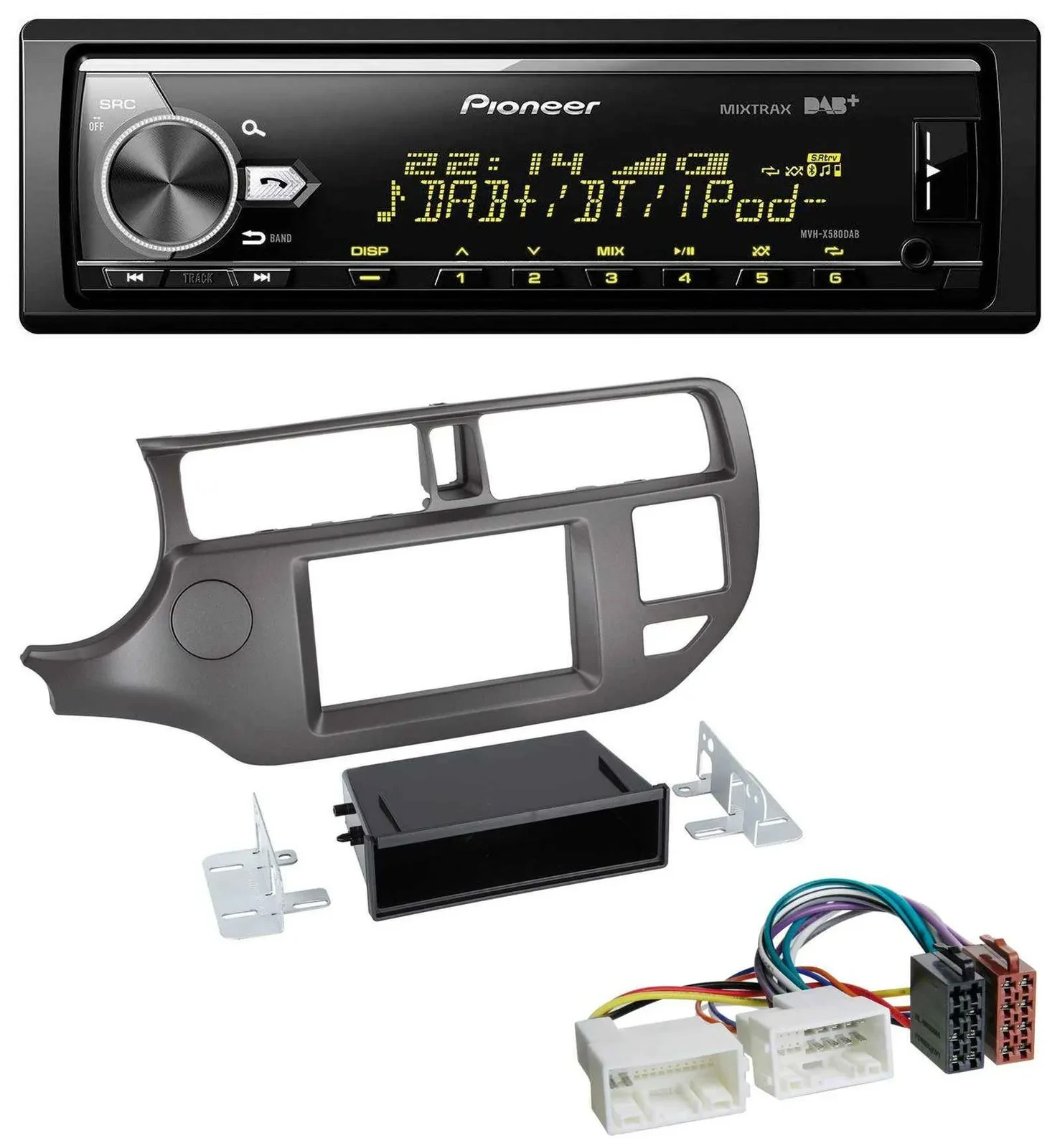 Автомагнитола для Kia Rio UB 2011–2014 Pioneer Bluetooth, USB, DAB, MP3, антрацит
