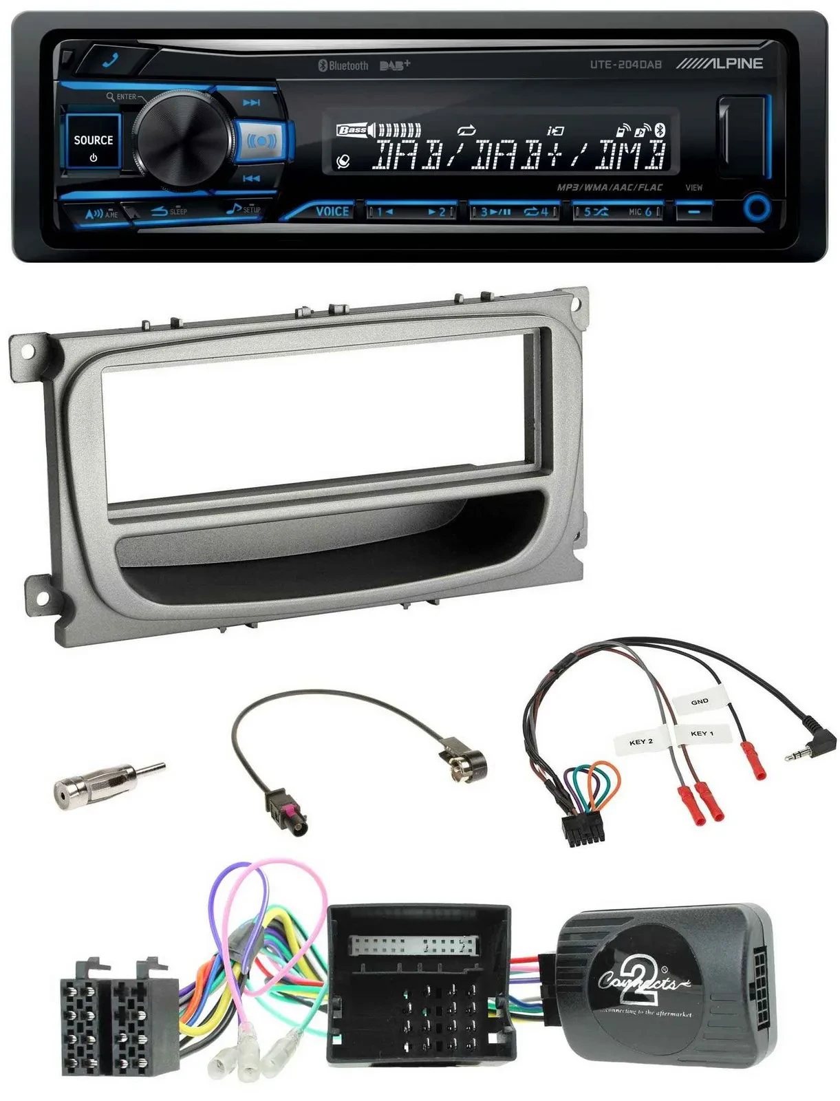 Автомагнитола Alpine USB, Bluetooth, DAB, поддержка управления на руле (для Ford Focus/Galaxy/C-Max, CAN)