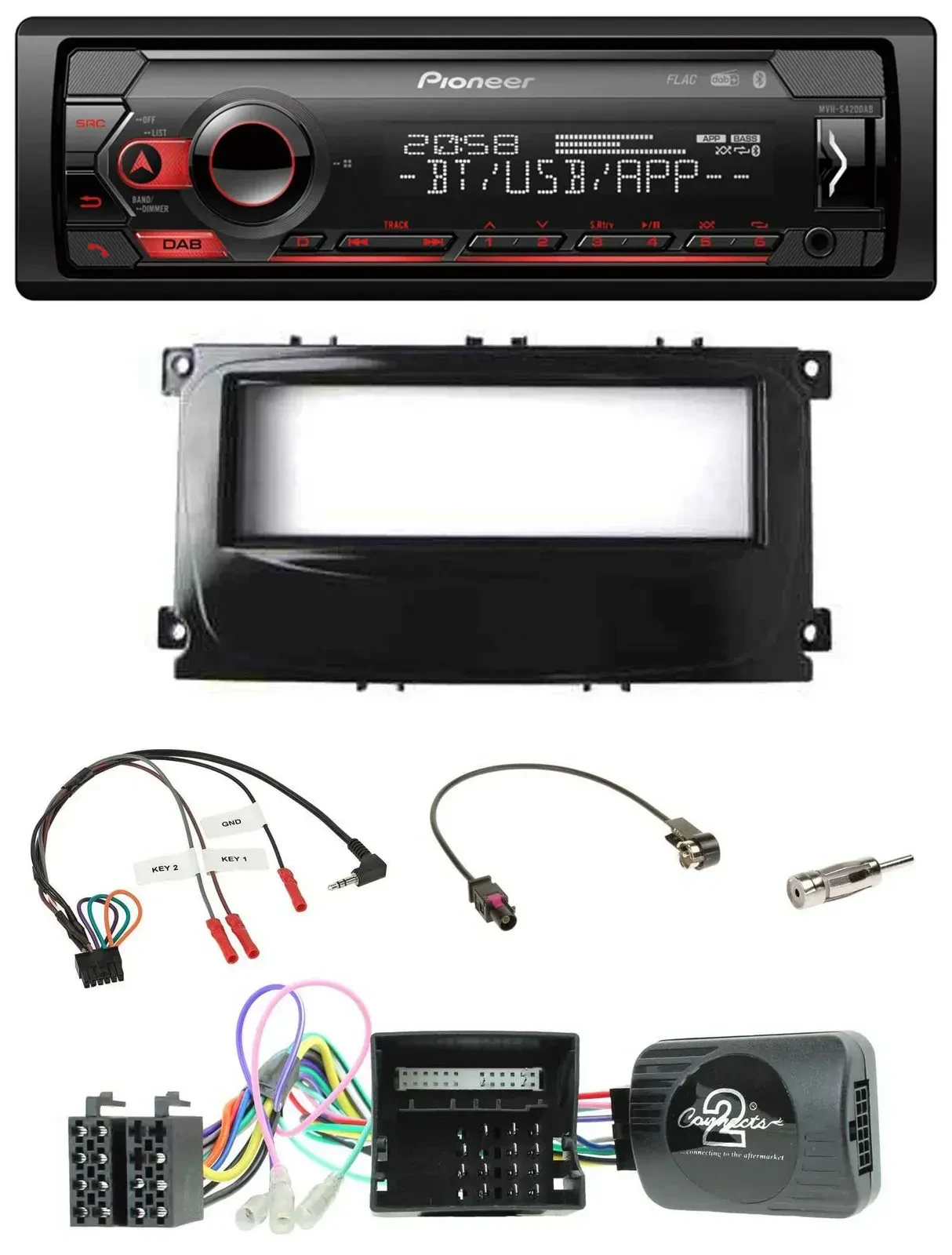 Автомагнитола Pioneer USB DAB Bluetooth для Ford Galaxy/Focus/C-Max с поддержкой управления на руле и CAN