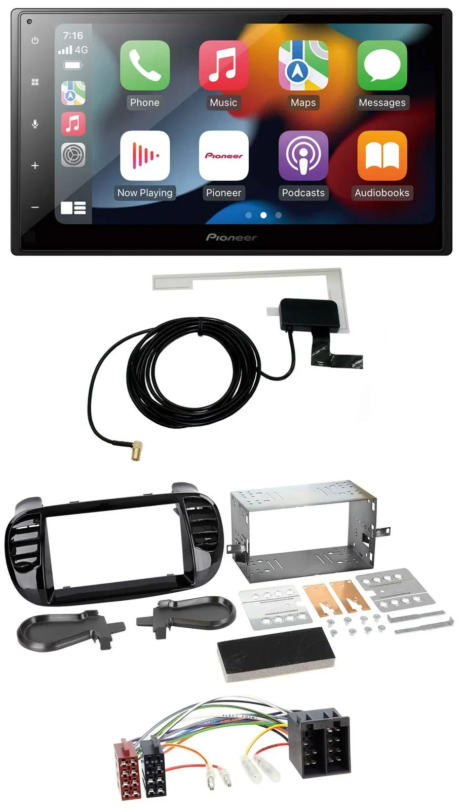 Pioneer MP3 USB Bluetooth DAB 2DIN Autoradio für Fiat 500 bis 2012 glänzend schw