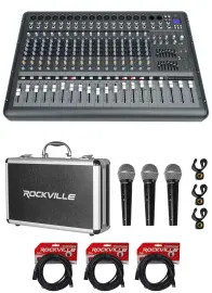 Rockville RPM1870 18 Channel 6000w Powered Mixer w/USB, Effects+(3) Mics+Case