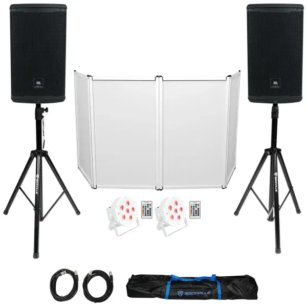 DJ Package w/ 2) JBL EON710 10" Active Speakers w/Bluetooth+Stands+Facade+Lights