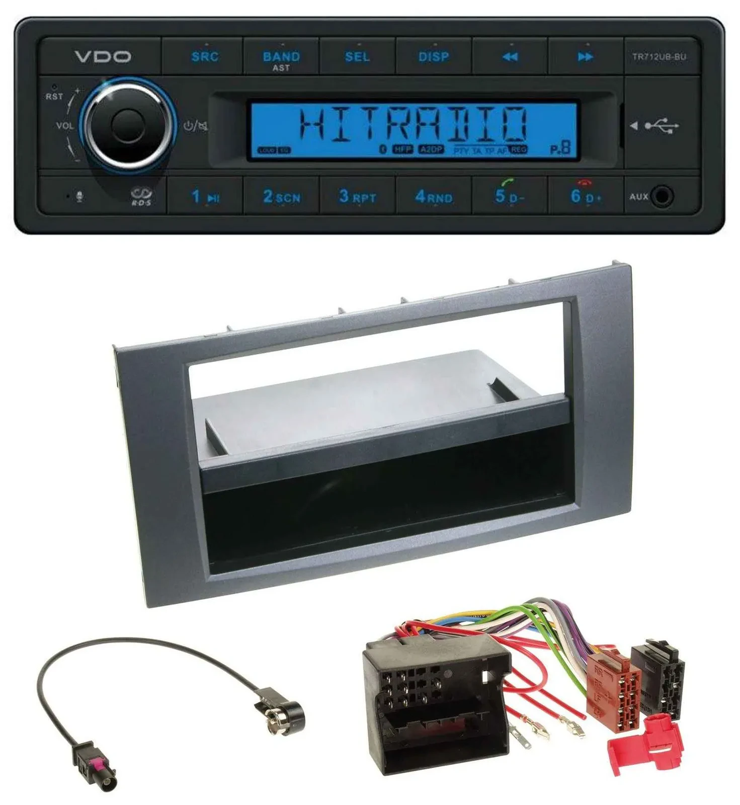 Автомагнитола VDO Bluetooth, USB, AUX, MP3 для Ford Fusion/Kuga/Transit (2005–2012), антрацит