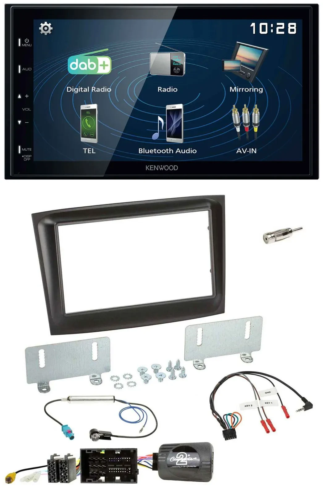 Kenwood 2DIN Bluetooth Lenkrad USB DAB Autoradio für Fiat Doblo ab 2015 schwarz