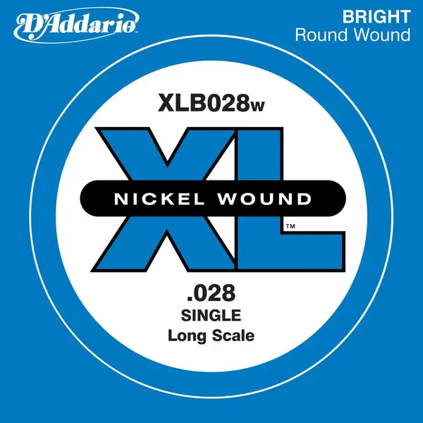 Струна для бас-гитары D'Addario XLB028W, сталь никелированная, круглая оплетка, калибр 28