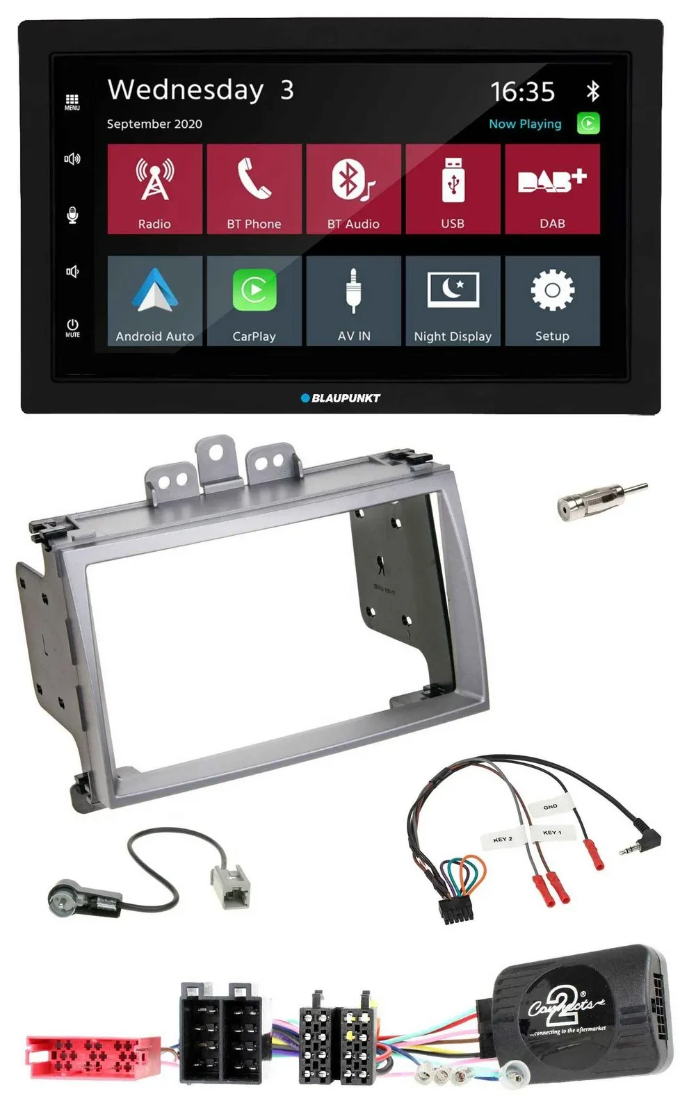 Автомагнитола Blaupunkt 2 DIN, DAB, Bluetooth, USB, для Hyundai i20 (2009–2012), серебристая