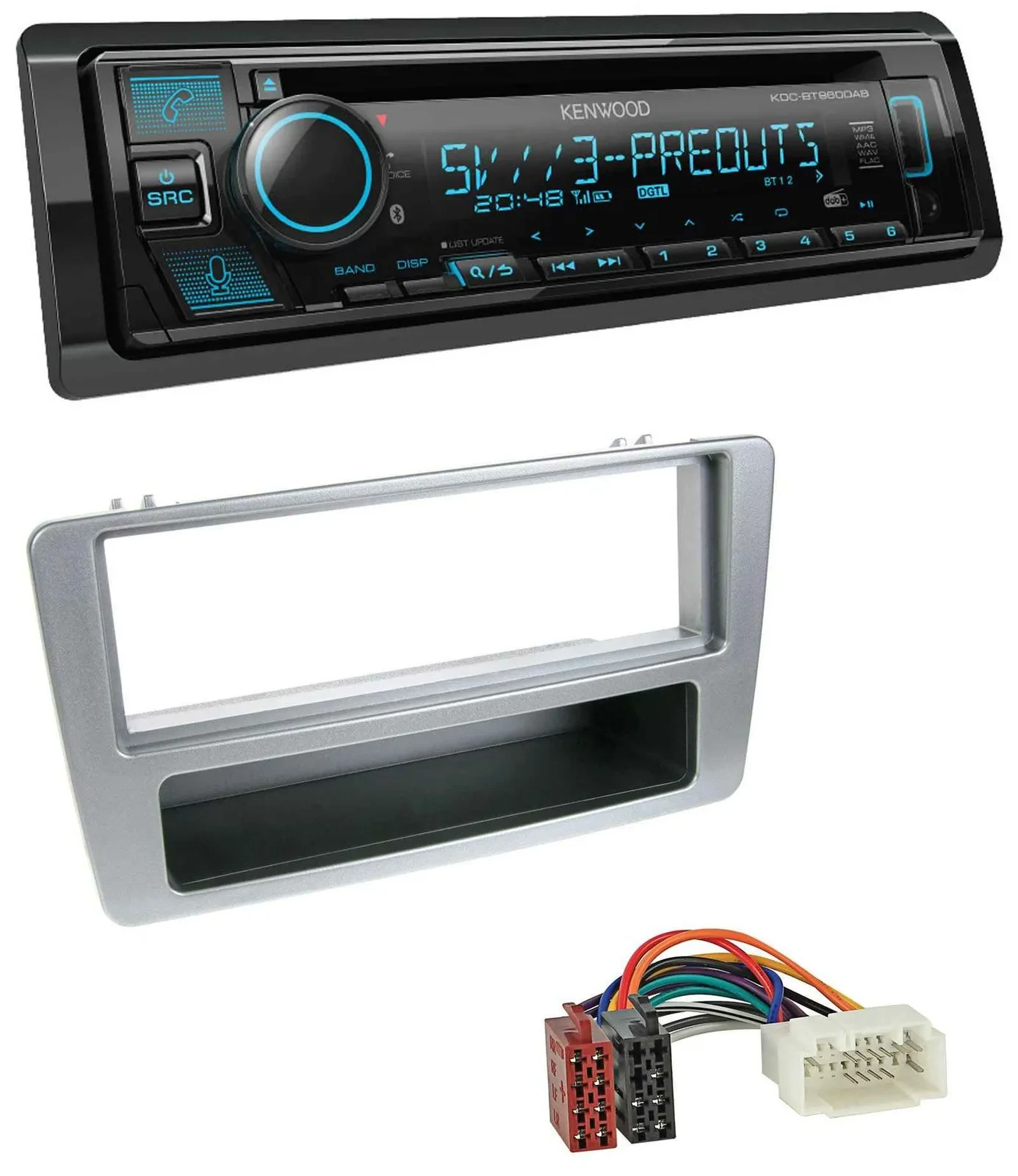 Автомагнитола для Honda Civic 2001–2003 Kenwood Bluetooth USB CD MP3 DAB серебристая