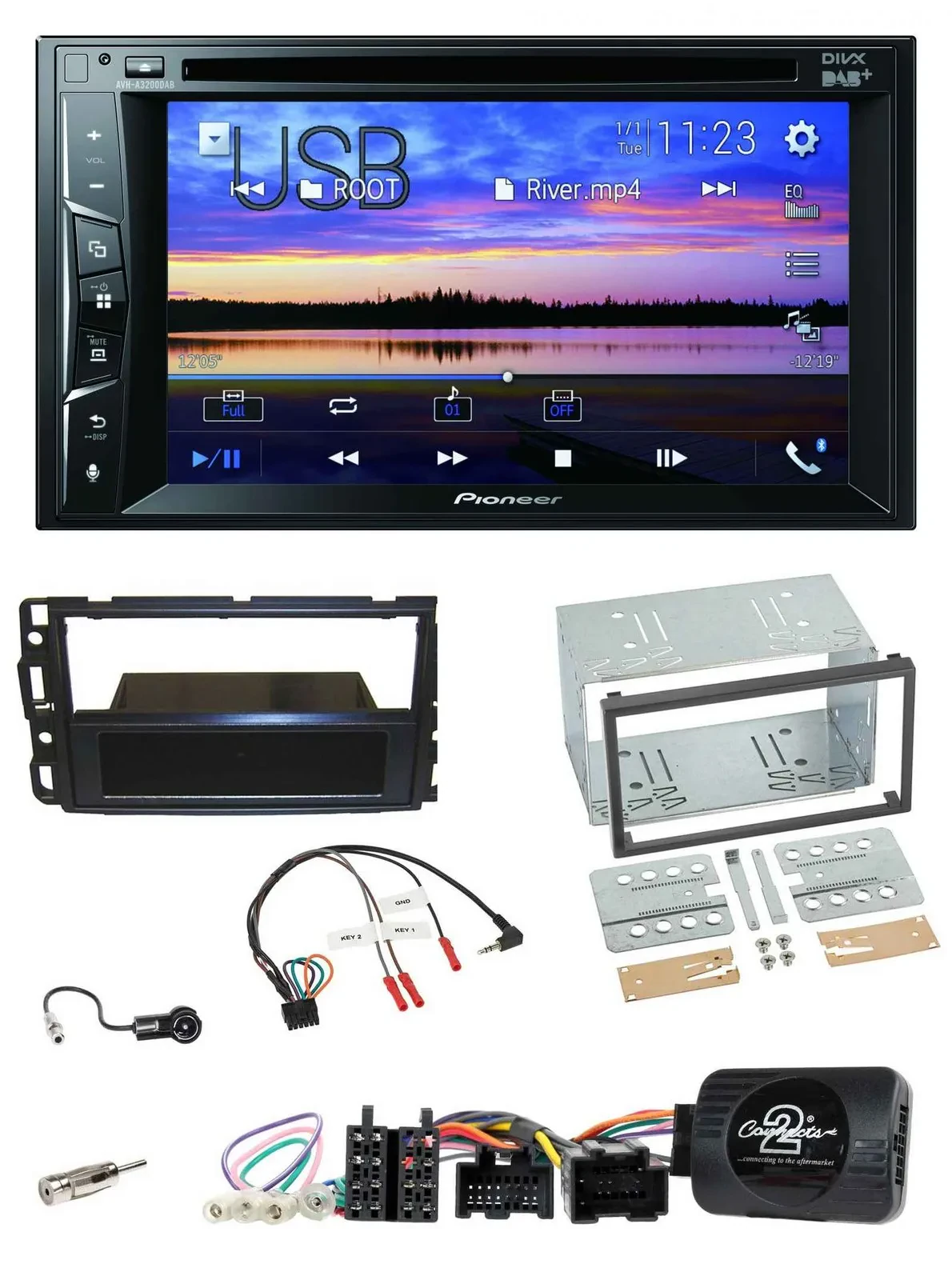 Автомагнитола для Cadillac BLS (с 2006) Pioneer 2DIN Bluetooth USB DVD DAB, совместим с кнопками на руле