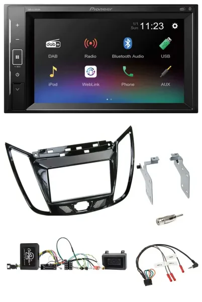 Pioneer DAB Lenkrad 2DIN Bluetooth USB Autoradio für Ford C-Max Kuga Klavierlack