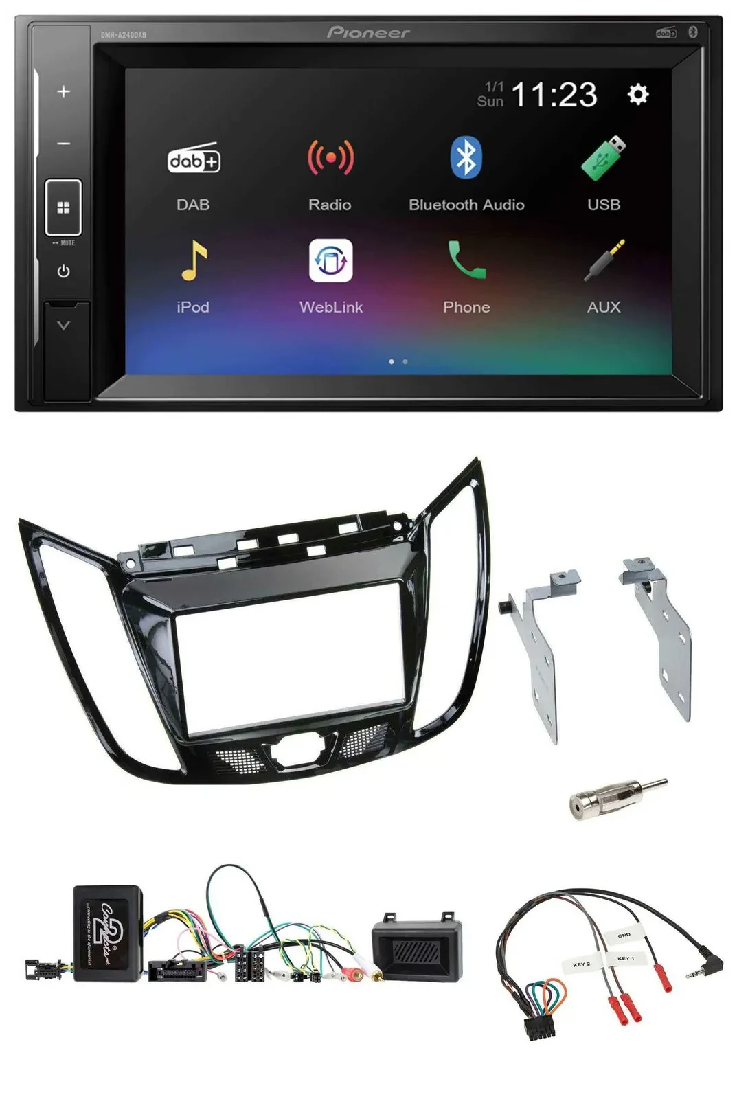Автомагнитола Pioneer 2-DIN, DAB, Bluetooth, USB, для Ford C-Max/Kuga, черный глянец