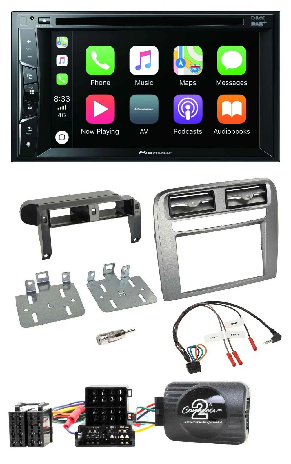 Pioneer Lenkrad USB DVD Bluetooth DAB 2DIN Autoradio für Fiat GrandePunto 05-06