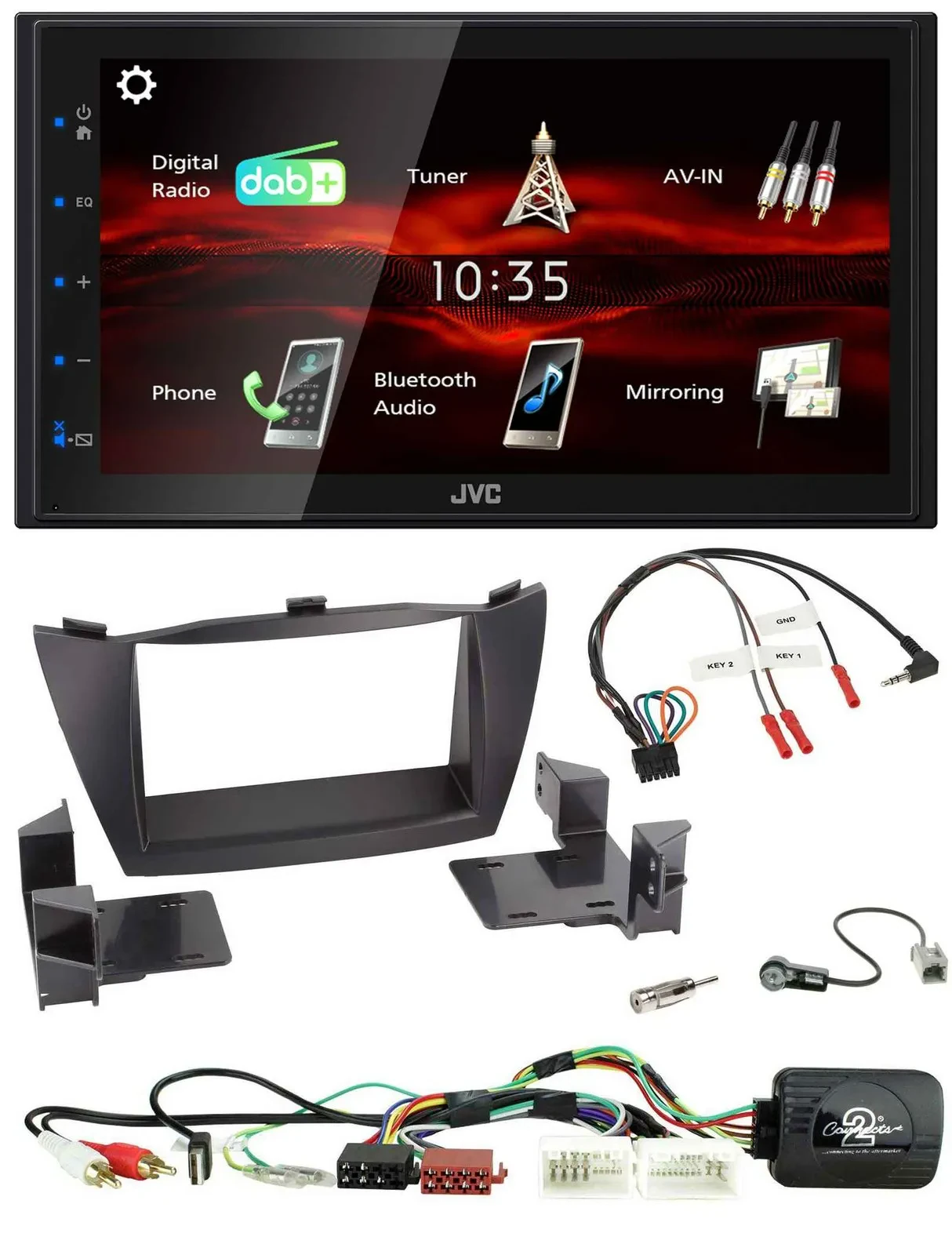 JVC USB Bluetooth Lenkrad DAB 2DIN Autoradio für Hyundai Tucson 2010-2015 schwar