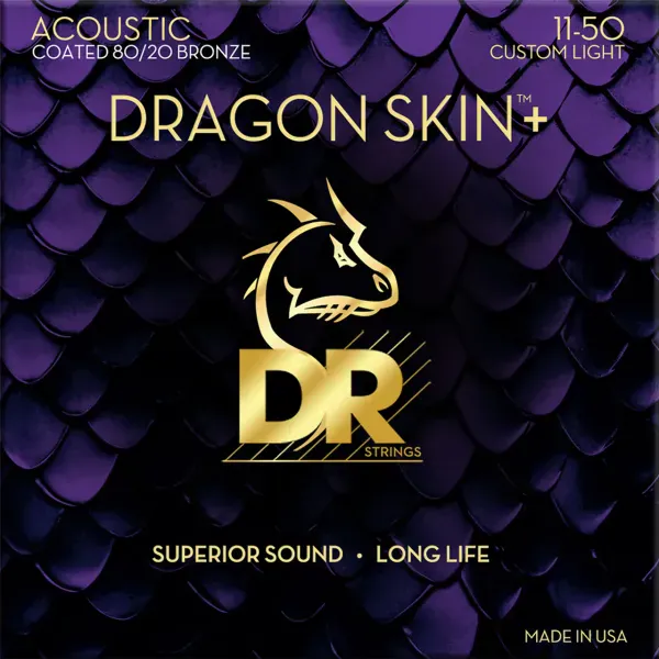 Струны для акустической гитары DR Strings DA8-11 Dragon Skin+ Coated 80/20 Bronze 11-50