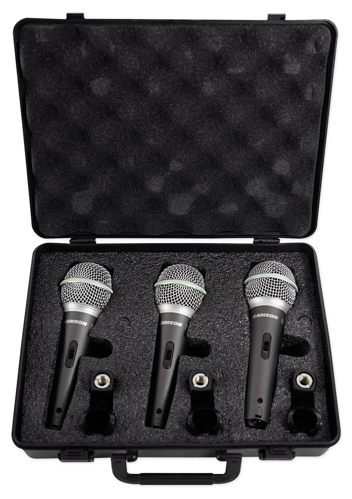 SAMSON Q6 3-Pack Dynamic Vocal Cardioid Handheld Microphones+Mic Clips+Foam Case