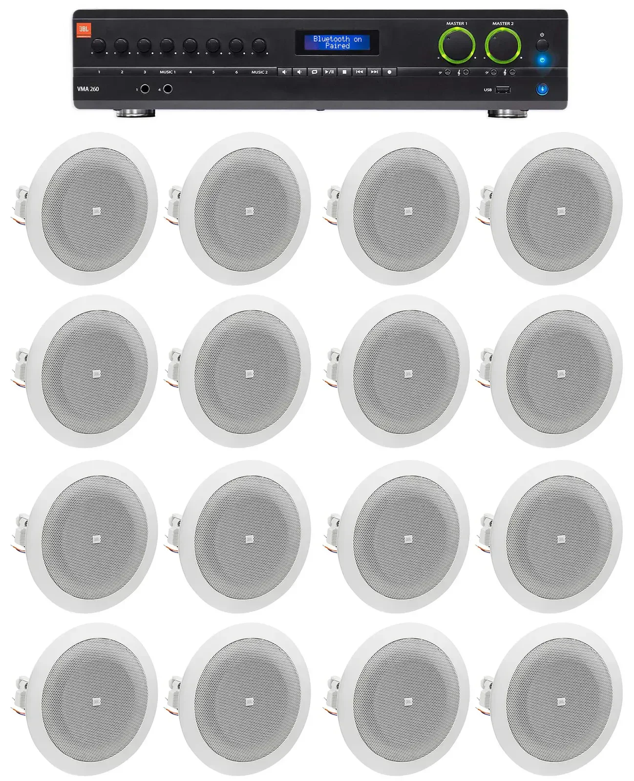 Потолочная акустика JBL 8124 White с усилителем (16 штук)