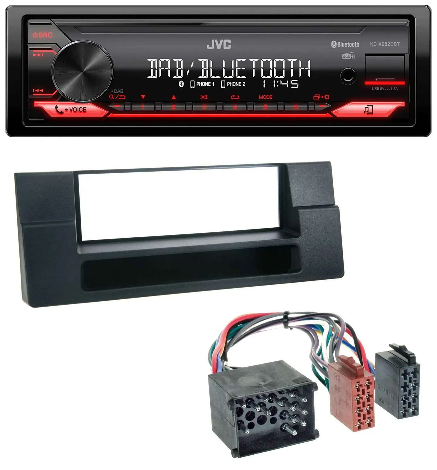 Автомагнитола JVC Bluetooth USB DAB MP3 для BMW X5 E53/5 Series E39 (Rundpin) с нишей