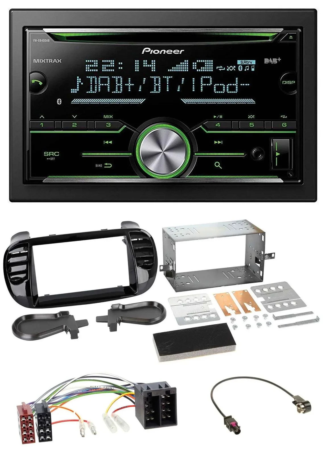 Автомагнитола Pioneer Bluetooth MP3 DAB 2DIN USB CD для Fiat 500 (с 2012), ISO, черный