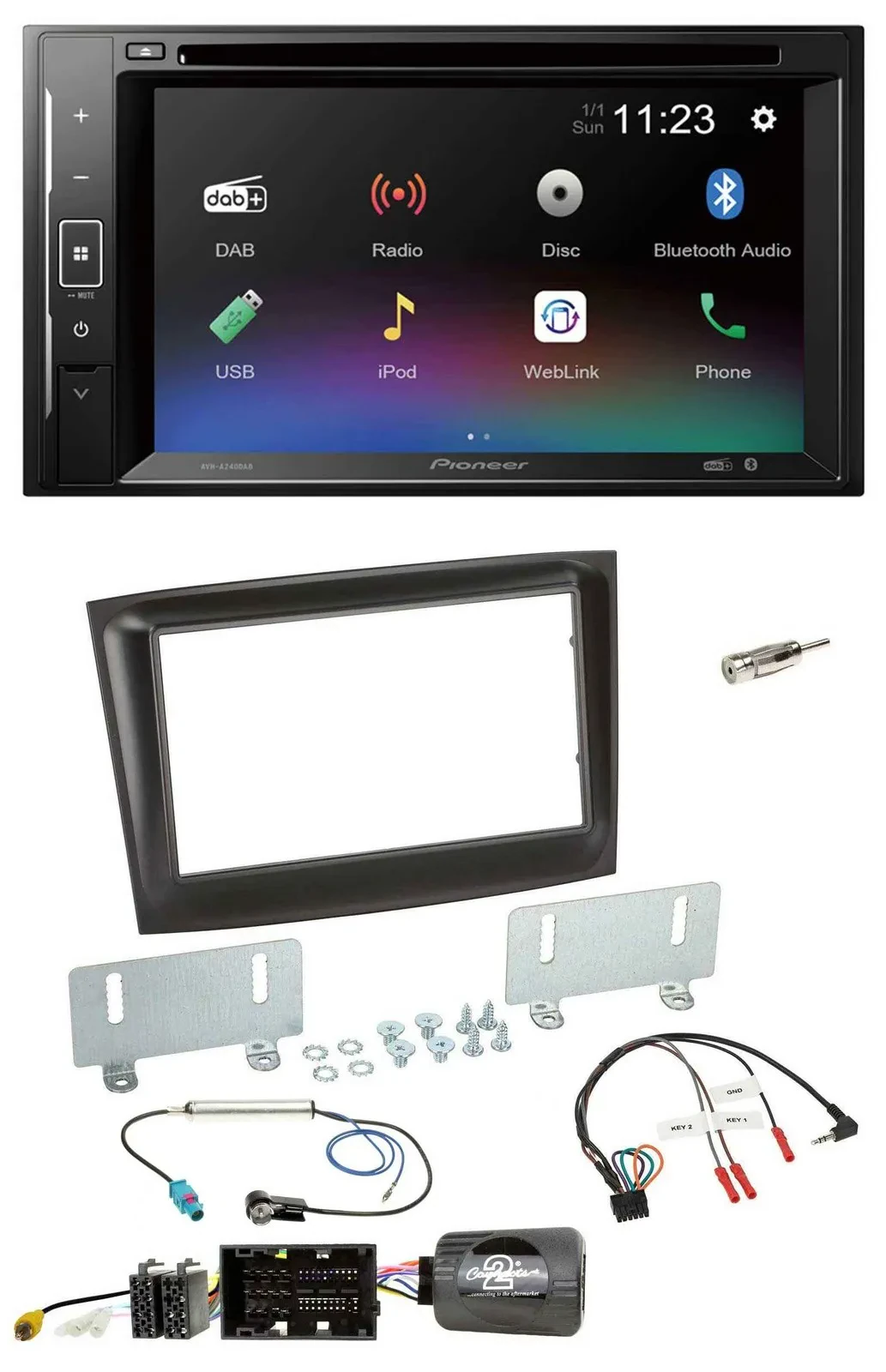 Автомагнитола Pioneer 2DIN, Bluetooth, USB, DAB, DVD, для Fiat Doblo (с 2015), черный