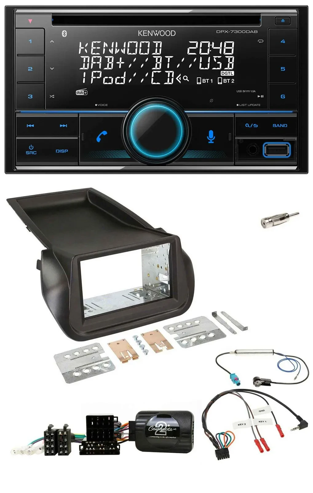 Kenwood CD 2DIN DAB USB Lenkrad Bluetooth Autoradio für Citroen Nemo Peugeot Bip
