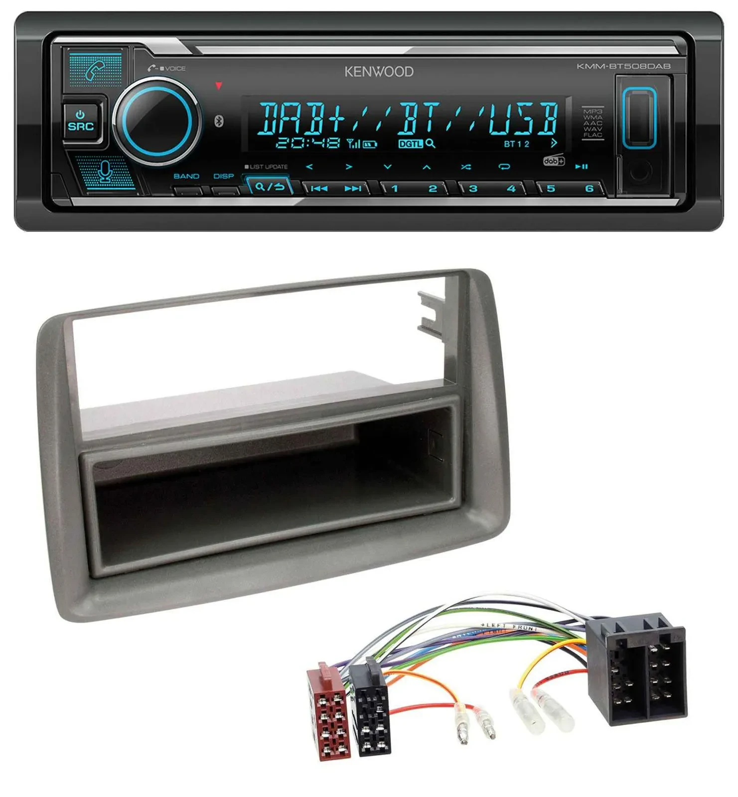 Kenwood Bluetooth MP3 DAB USB Autoradio für Fiat Panda (169 2003-2012) grau