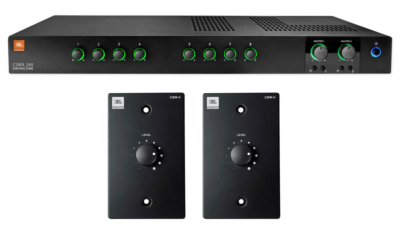 JBL CSMA240 Commercial/Restaurant 2x40w Amplifier+Black Wall Volume Controllers