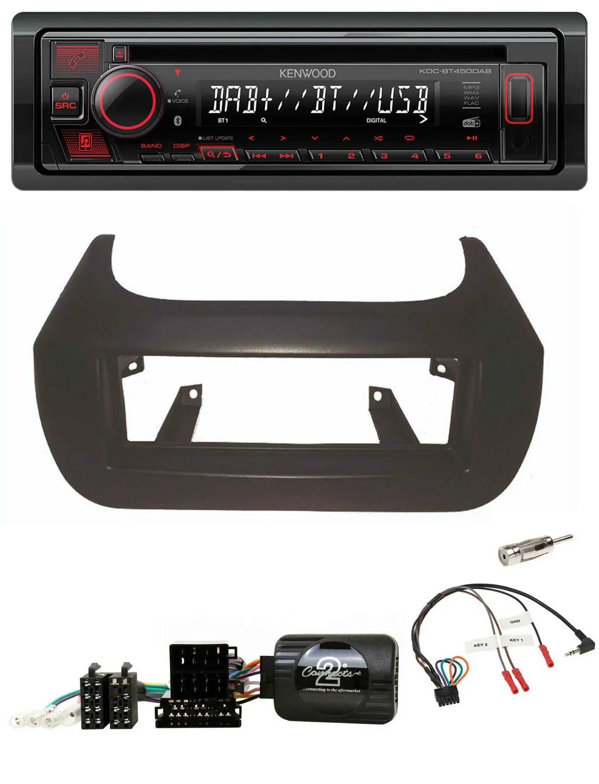 Автомагнитола Kenwood CD/USB/Bluetooth/DAB для Citroen Nemo/Fiat Fiorino