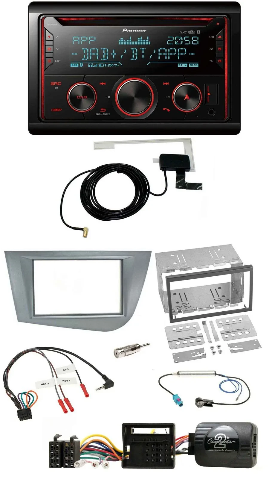 Автомагнитола для Seat Leon (2005–2012) Pioneer 2-DIN DAB USB CD Bluetooth серебристая