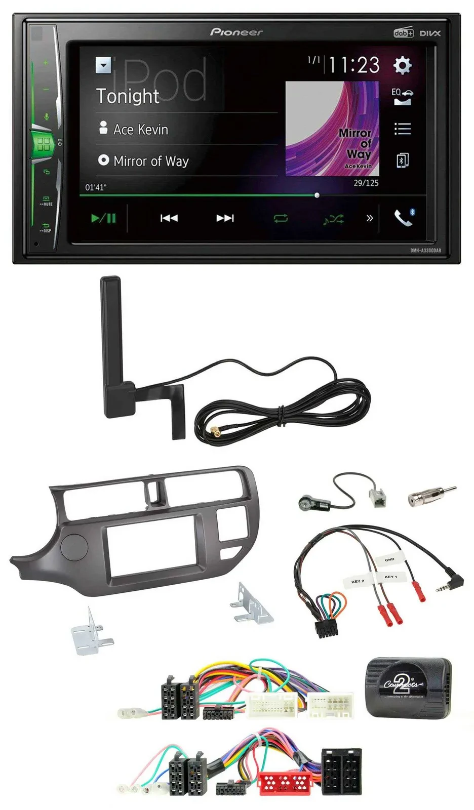 Автомагнитола Pioneer 2DIN, Bluetooth, MP3, DAB, поддержка кнопок на руле, для Kia Rio 2011–2015 (UB), антрацит