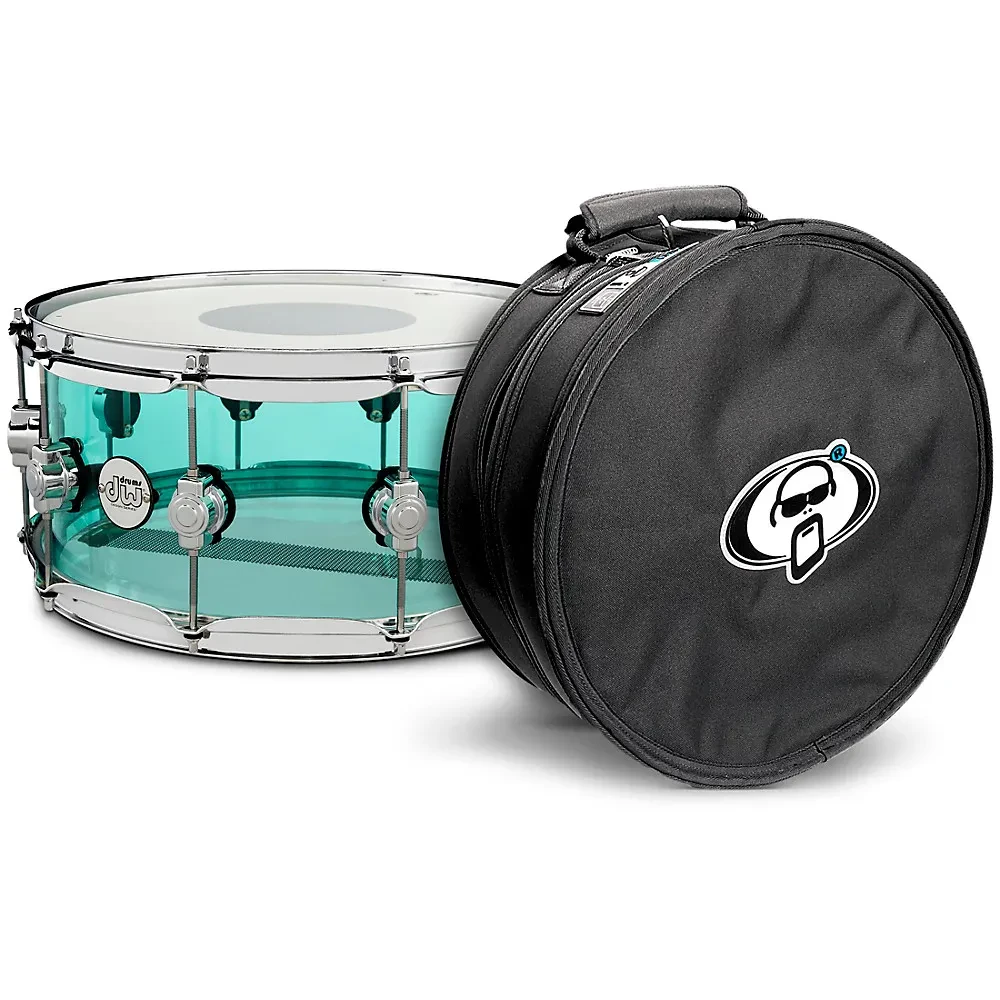 Малый барабан DW Design Series Acrylic 14"x6.5", Sea Glass, хромированная фурнитура, с кейсом Protection Racket