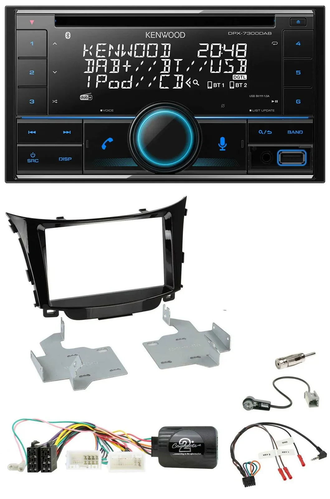 Автомагнитола Kenwood 2DIN, CD, DAB, USB, Bluetooth, управление с руля, для Hyundai i30 (2012–2017)