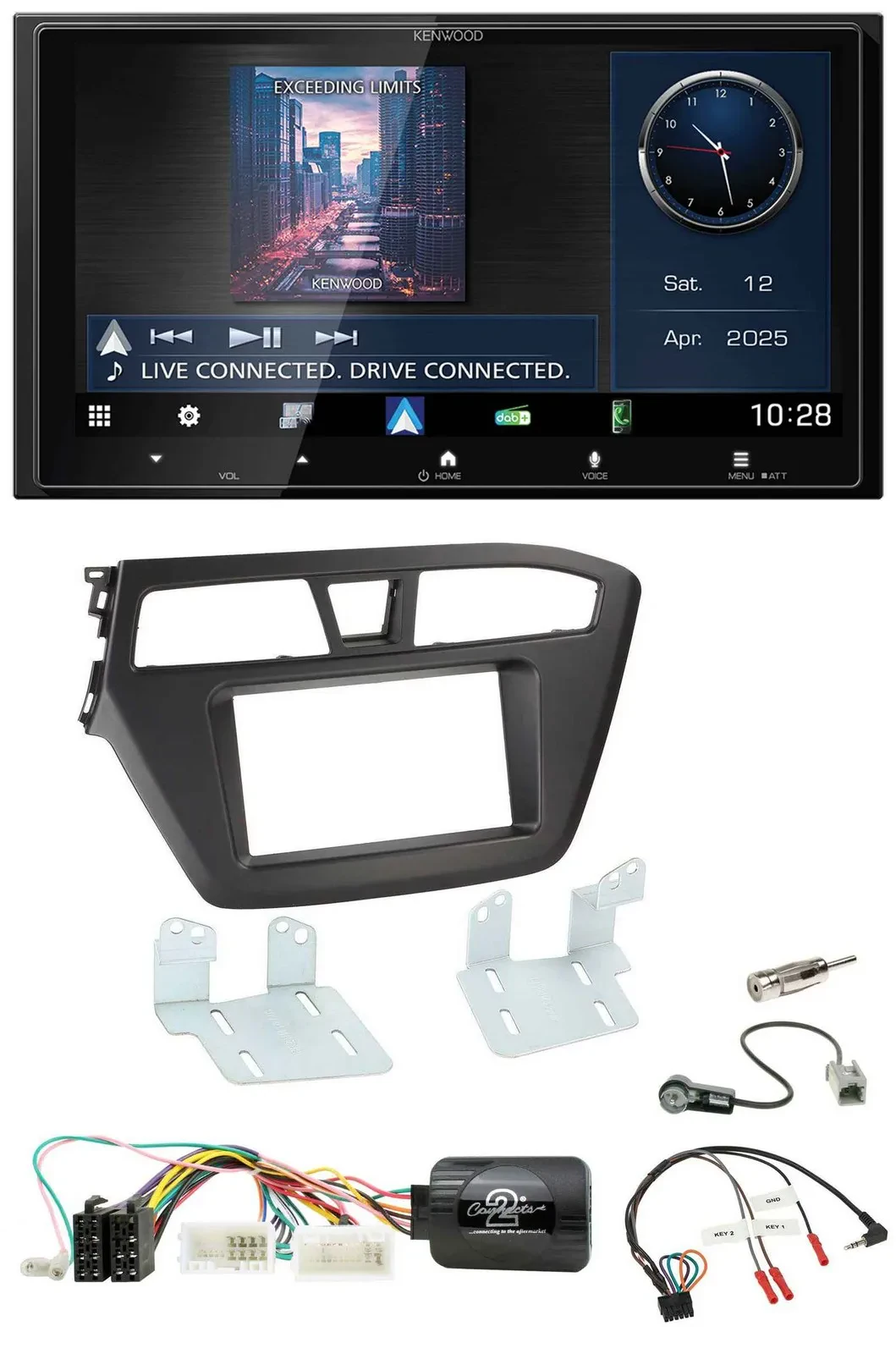 Kenwood Bluetooth 2DIN USB DAB Lenkrad Autoradio für Hyundai i20 ab 2015 ohne So